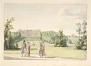 Prospekt fra Frederiksberg have ved slottet og Apistemplet by C.W. Eckersberg