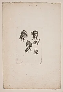 Prøveblad med fem kvindehoveder by Gerhard Ludvig Lahde