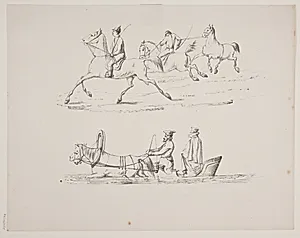 Prøveblad med jockeyer og kane by N.B. Krossing
