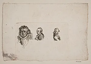 Prøveblad med tre mandshoveder by Gerhard Ludvig Lahde