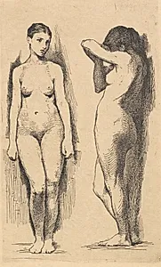 Prøveplade: To nøgne kvinder by Frans Schwartz