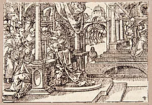 Publius Horatius plæderer for sin søn by Tobias Stimmer