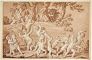 Putti flygter fra en tyr by Conrad Martin Metz