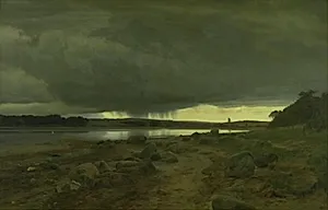 Regnvejr over stranden ved Kalø Vig by Janus la Cour