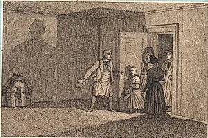 Rejsende får vist deres værelse. Illustration til "Linearperspectiven", Tavle VIII by C.W. Eckersberg