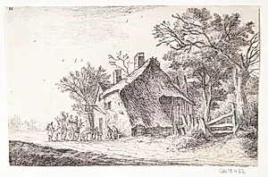 Rejsende gør ophold ved en kro by Anthonie Waterloo