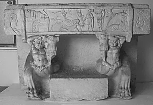 Relief med Sella curulis, fra gravmæle, Casali Tronen by Ubekendt