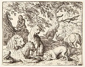 Renard fortæller løven en løgnehistorie by Allaert van Everdingen