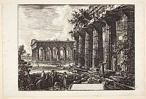 Resterne af nogle af de søjler, som indgår i facaden, modsat facaden afbildet i forrige blad [...] by Giovanni Battista Piranesi