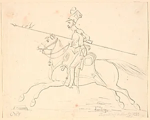 Ridende soldat med lanse i hånden by Johan Thomas Lundbye