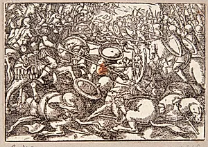 Romerne indtager Satricum by Tobias Stimmer