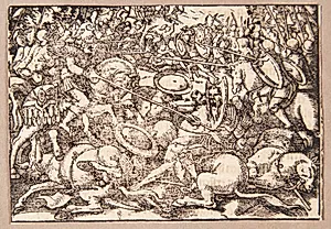 Romerne indtager Satricum by Tobias Stimmer