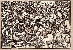Romerne indtager Satricum by Tobias Stimmer