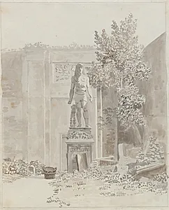 Romersk antikstatue i ægyptisk stil, antageligt i Palazzo Barberinis have by C.W. Eckersberg