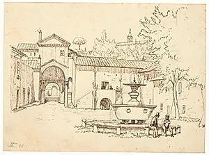 Romersk gård med springvand by Wilhelm Marstrand