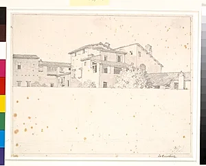 Romerske huse, set over en mur. by C.W. Eckersberg