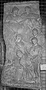 Romerske soldater udenfor lejren. Fangerne bagbindes by Ubekendt