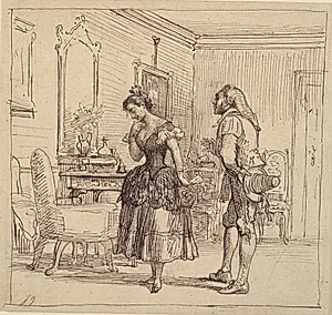 Rosina giver Figaro brevet til grev Almaviva (Barberen i Sevilla) by Wilhelm Marstrand