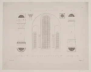 Roskilde Domkirke. Gavlvinduer samt opstalt og snit af søjlekapitæler og -baser by Georg Hoffmann