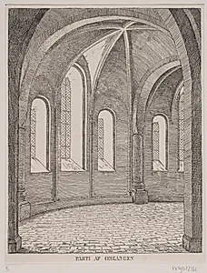 Roskilde Domkirke. Parti af omgangen by Jacob Kornerup