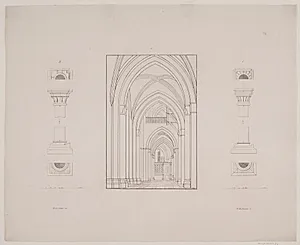 Roskilde Domkirke. Sideskib samt opstalt og snit af søjlekapitæler og -baser by Georg Hoffmann