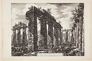 Ruinerne af pronaos til bygningen kendt som College des Anfictions [...] by Giovanni Battista Piranesi