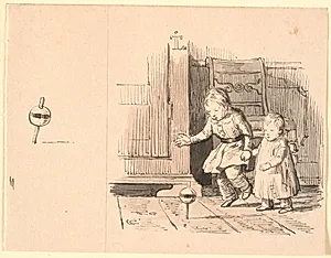Rumlepotten. Til venstre lille studie af rumlepotten by Johan Thomas Lundbye