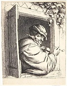Rygeren i vinduet by Adriaen van Ostade