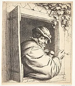 Rygeren i vinduet by Adriaen van Ostade