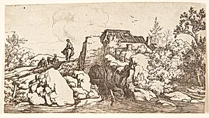 Rytter på en stenbro by Allaert van Everdingen