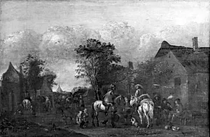 Ryttere udenfor en kro by Jacobus Koolen
