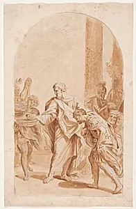 S. Peter døber Centurion Cornelius. (Apostelhist. 10, 47-48). by Hendrik Krock