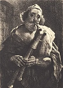 Sækkepibespillende gammel hyrde by Frans Schwartz
