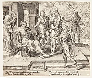 Salige er de fattige i ånden. Job modtager de dårlige tidender om sin ulykke by Harmen Jansz. Muller