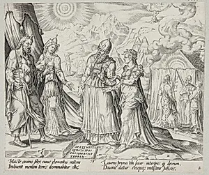 Salige er de sagtmodige. Miriam og Aron i diskussion med Moses om hans etiopiske kone by Harmen Jansz. Muller