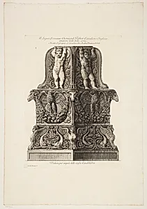 Samme sokkel som i forrige blad, set fra en anden vinkel by Giovanni Battista Piranesi