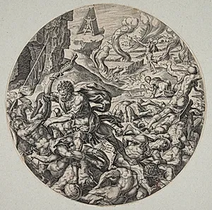Samson prygler filistrene med æselkæben by Philips Galle