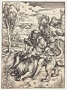 Samson slår løven ihjel by Albrecht Dürer