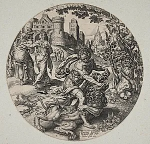 Samson sønderriver løven by Philips Galle
