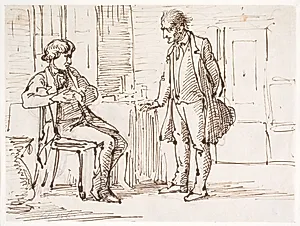 Samtale mellem en siddende yngre og en stående ældre mand by Wilhelm Marstrand