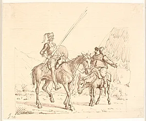 Sancho på æslet forklarer Don Quixote noget by Wilhelm Marstrand