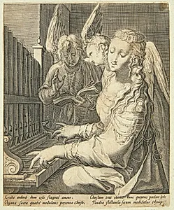 Sankt Cecilie spillende på orglet by Jacob Matham