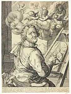 Sankt Lukas malende Jomfru Maria by Jacob Matham