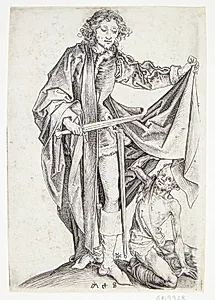 Sankt Martin af Tours, der åbner sin kåbe by Martin Schongauer