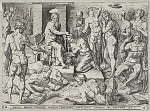 Sankt Paulus døber folk i Efesos by Dirk Volkertsz. Coornhert