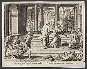 Sankt Peter helbreder den lamme ved "Den skønne port" by Philips Galle