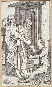 Sankt Peter og Sankt Paulus helbreder en syg foran templet