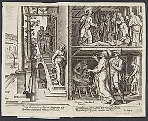 Sankt Peter opvækker Tabita i Joppe by Philips Galle