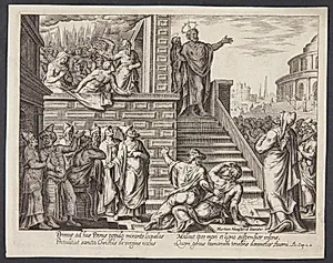 Sankt Peter prædiker i Jerusalem by Philips Galle