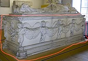 Sarkofag. Siderne af Ilaria del Carettos gravmæle ( -1405) med putti og guirlander by Ubekendt